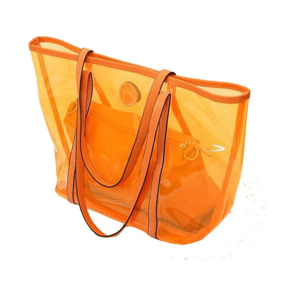Οι διαφανείς κυρίες Tote τοποθετούν τις σαφείς τσάντες PVC, πορτοκάλι/κόκκινο/μπλε σε σάκκο